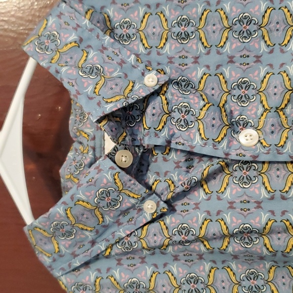 Ken Ltd LG Cotton Patterned Blue & Yellow Button Up Short Sleeve Summer Shirt - Picture 2 of 8